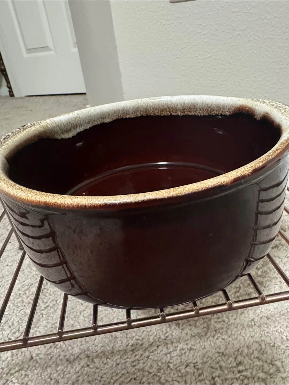 Vintage Brown Drip glaze Ceramic Casserole dish with Speckled Rim
